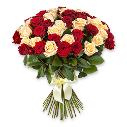 Bouquet red and cream roses (80 cm.) with delivery to London at home,  office - england.yes.ua